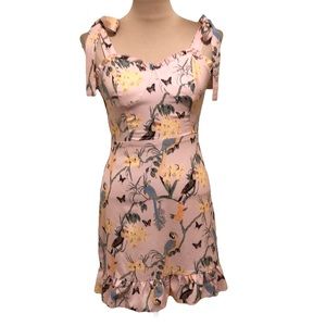 Francesca’s Collection Dress Size Small Pink Tropical Floral Toucan Bird Mini